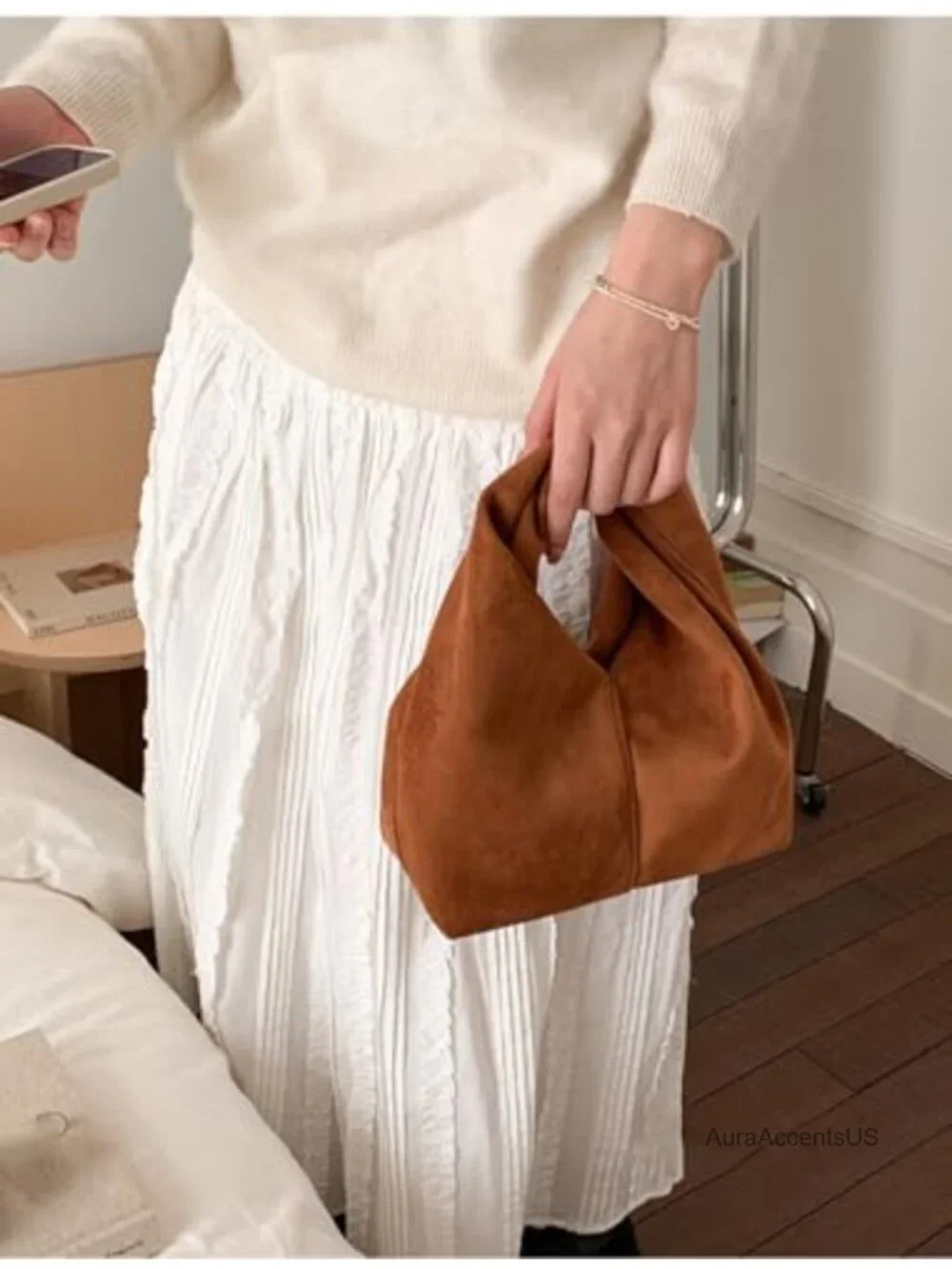 Suede Slouchy Hobo Shoulder Bag Compact Everyday Purse